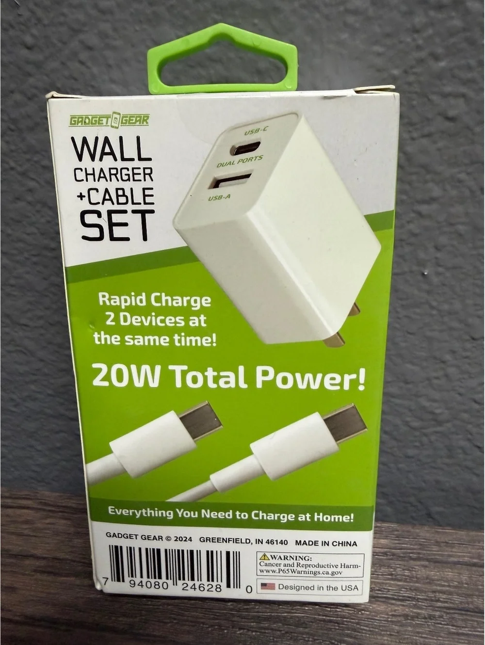 20W USB-C Wall Charger Block & 3ft USB-C to USB-C Fast Charging Cable Set White